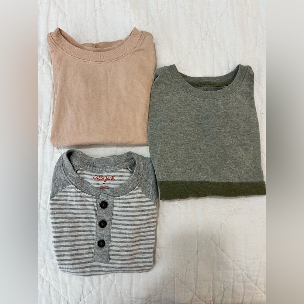 Cat & Jack Kids' Tan, Gray, and Green Long Sleeve Tees